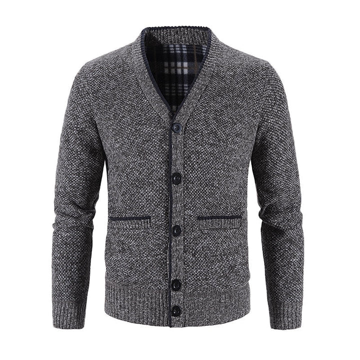 Édvarn | Homme Cardigan Col V Doublé Hiver - Light Grey - Image 10