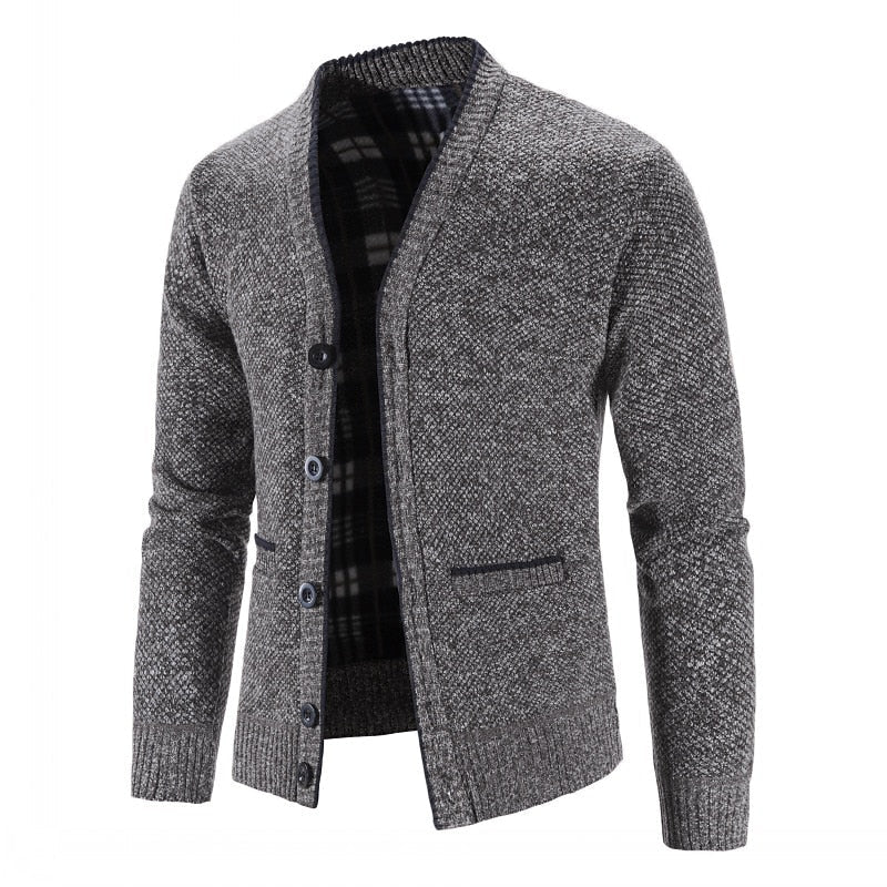 Édvarn | Homme Cardigan Col V Doublé Hiver - Light Grey - Image 11