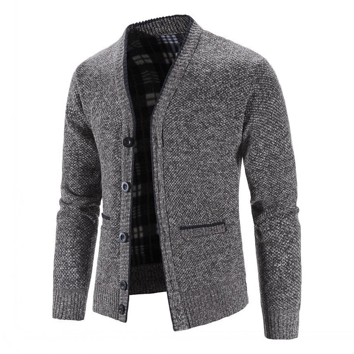 Édvarn | Homme Cardigan Col V Doublé Hiver - Light Grey - Image 11