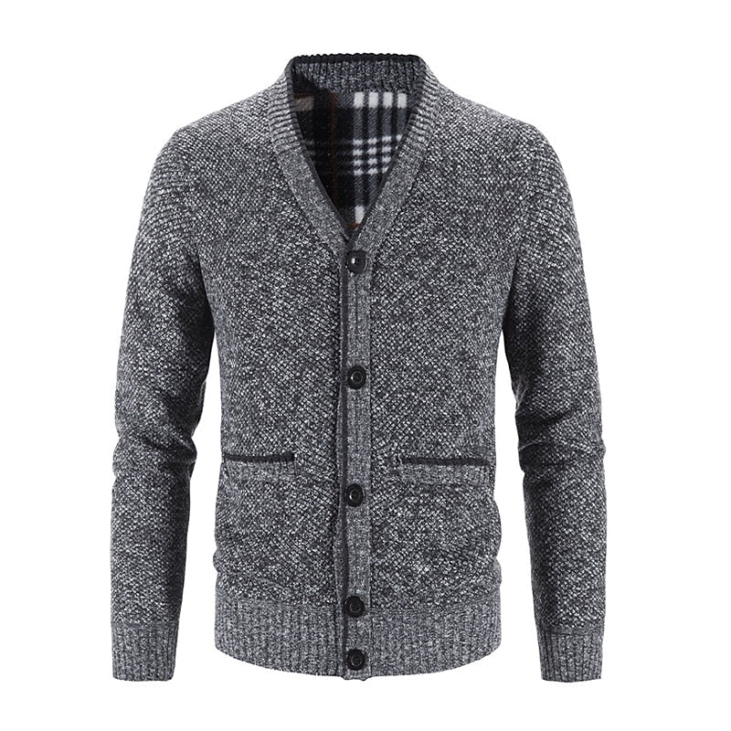 Édvarn | Homme Cardigan Col V Doublé Hiver - Light Grey - Image 2