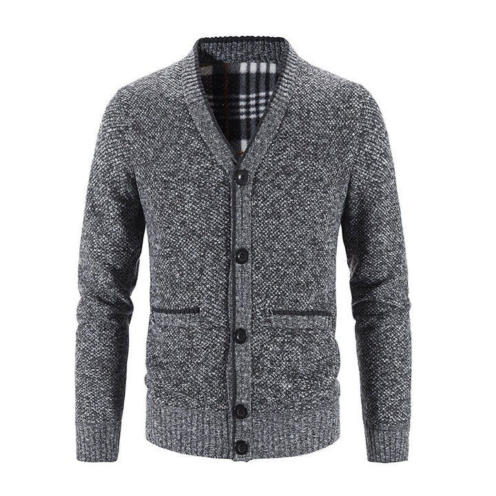 Édvarn | Homme Cardigan Col V Doublé Hiver - Light Grey - Image 2