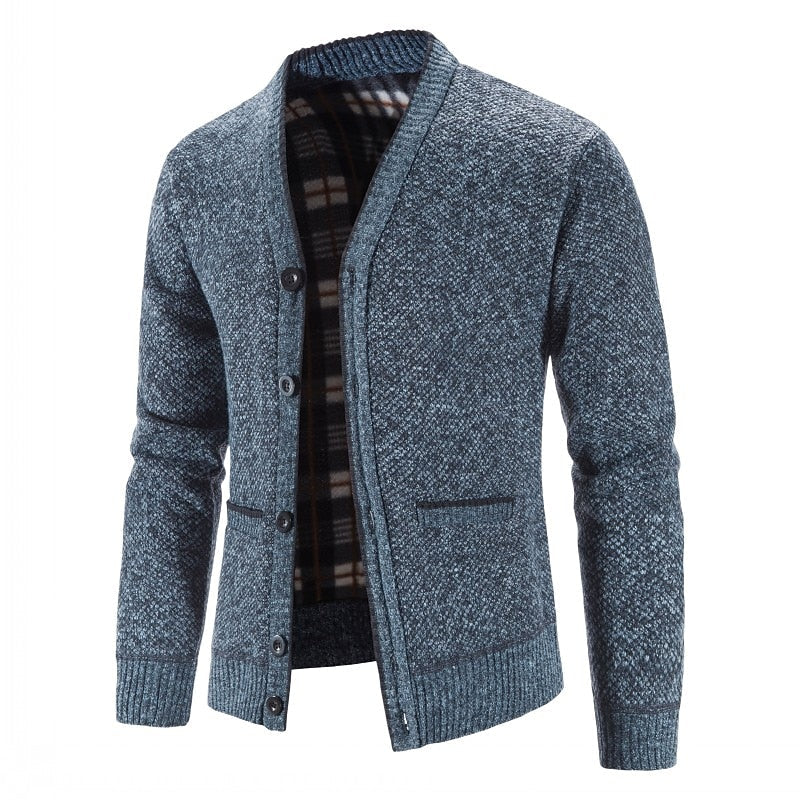Édvarn | Homme Cardigan Col V Doublé Hiver - Light Grey - Image 3