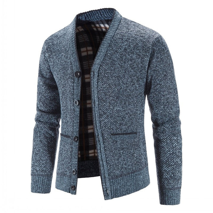 Édvarn | Homme Cardigan Col V Doublé Hiver - Light Grey - Image 3