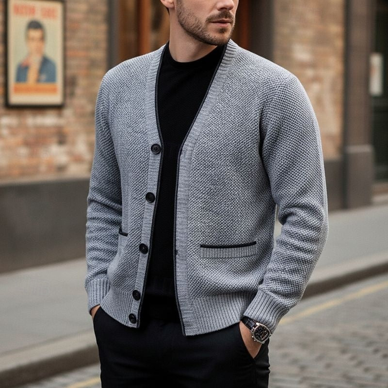 Édvarn | Homme Cardigan Col V Doublé Hiver - Light Grey - Image 5