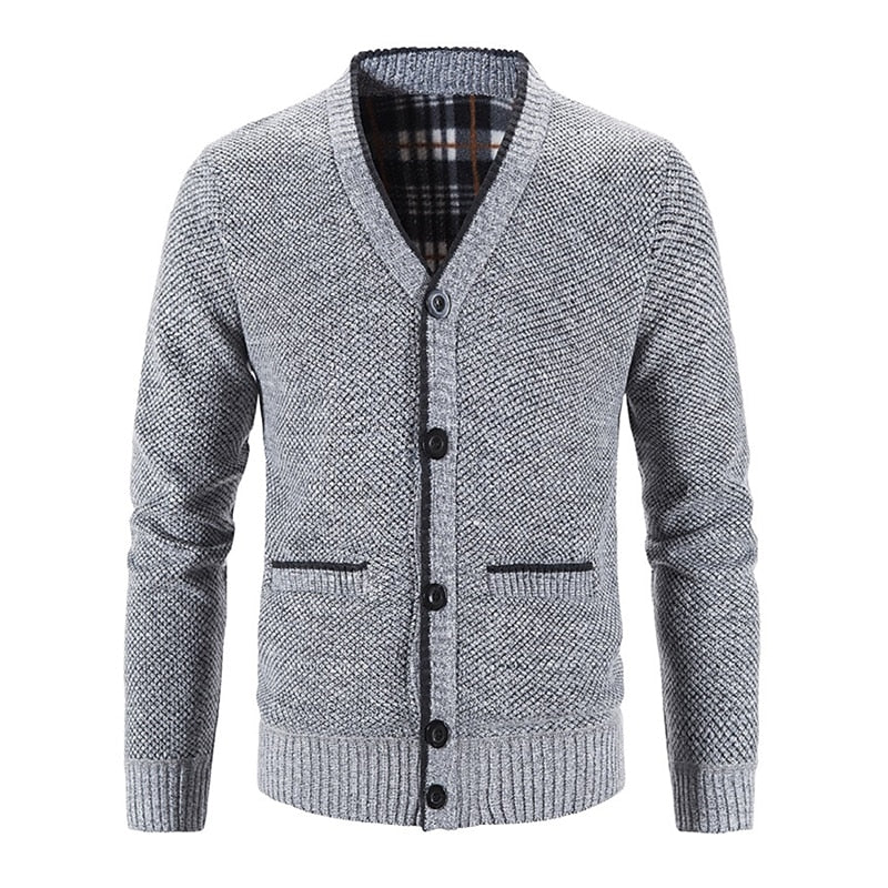 Édvarn | Homme Cardigan Col V Doublé Hiver - Light Grey - Image 6