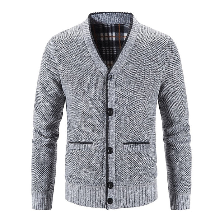 Édvarn | Homme Cardigan Col V Doublé Hiver - Light Grey - Image 6