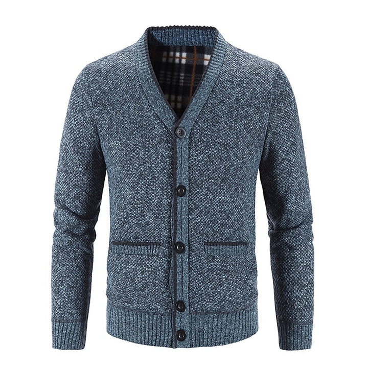 Édvarn | Homme Cardigan Col V Doublé Hiver - Light Grey - Image 8