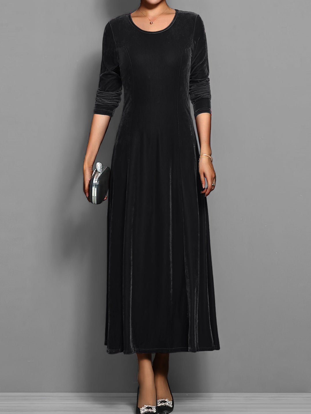 Élowïne | Femme Robe Longue Velours Manches Longues — vue 9