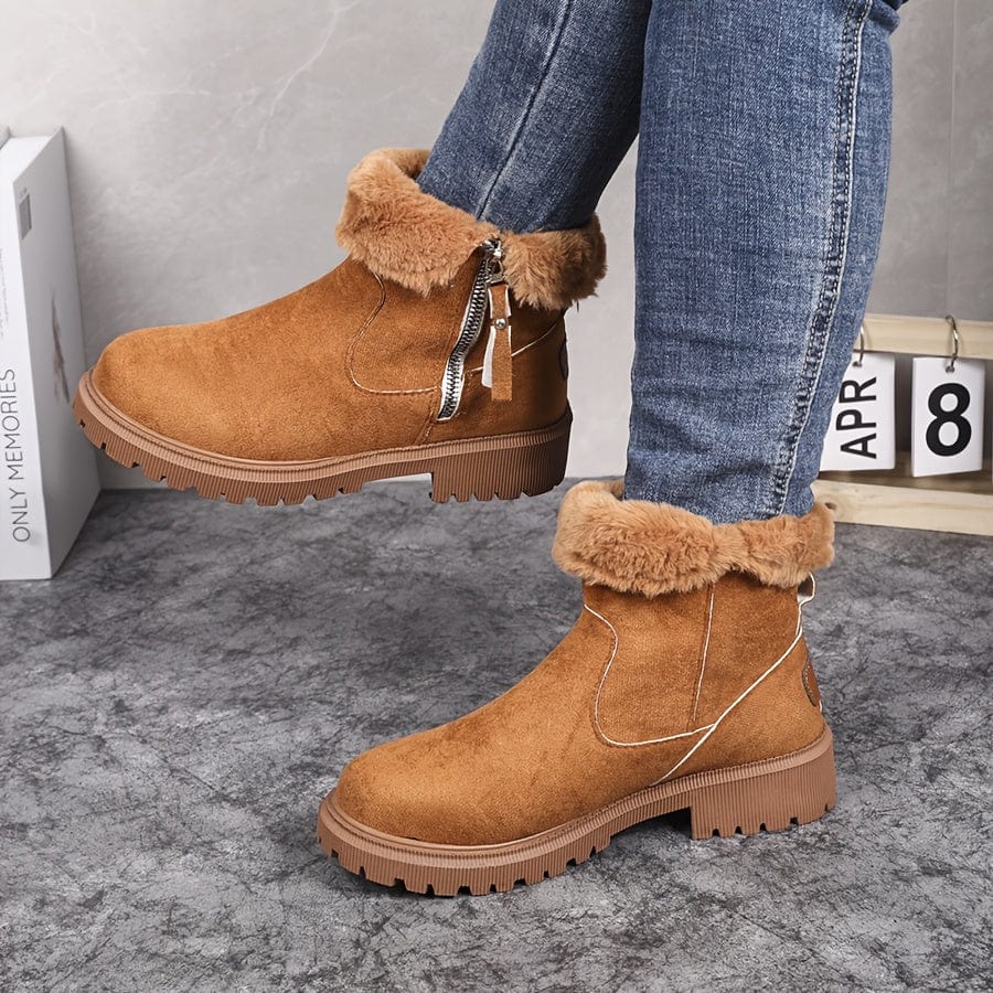 Elvorde | Femme Bottines Fourrées Hiver Fermeture Éclair - Camel - Image 2