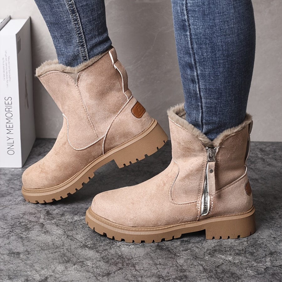 Elvorde | Femme Bottines Fourrées Hiver Fermeture Éclair - Camel - Image 6