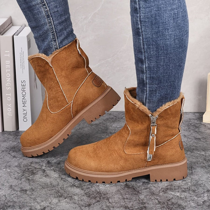 Elvorde | Femme Bottines Fourrées Hiver Fermeture Éclair - Camel - Image 7