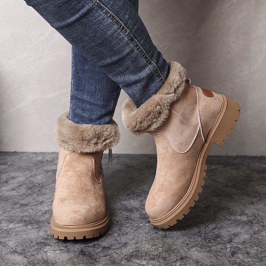 Elvorde | Femme Bottines Fourrées Hiver Fermeture Éclair - Camel - Image 9
