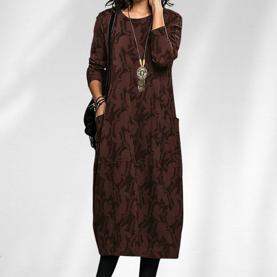 Emmeline | Robe Femme Jacquard Manches Longues Midi - Dark Green - Image 2