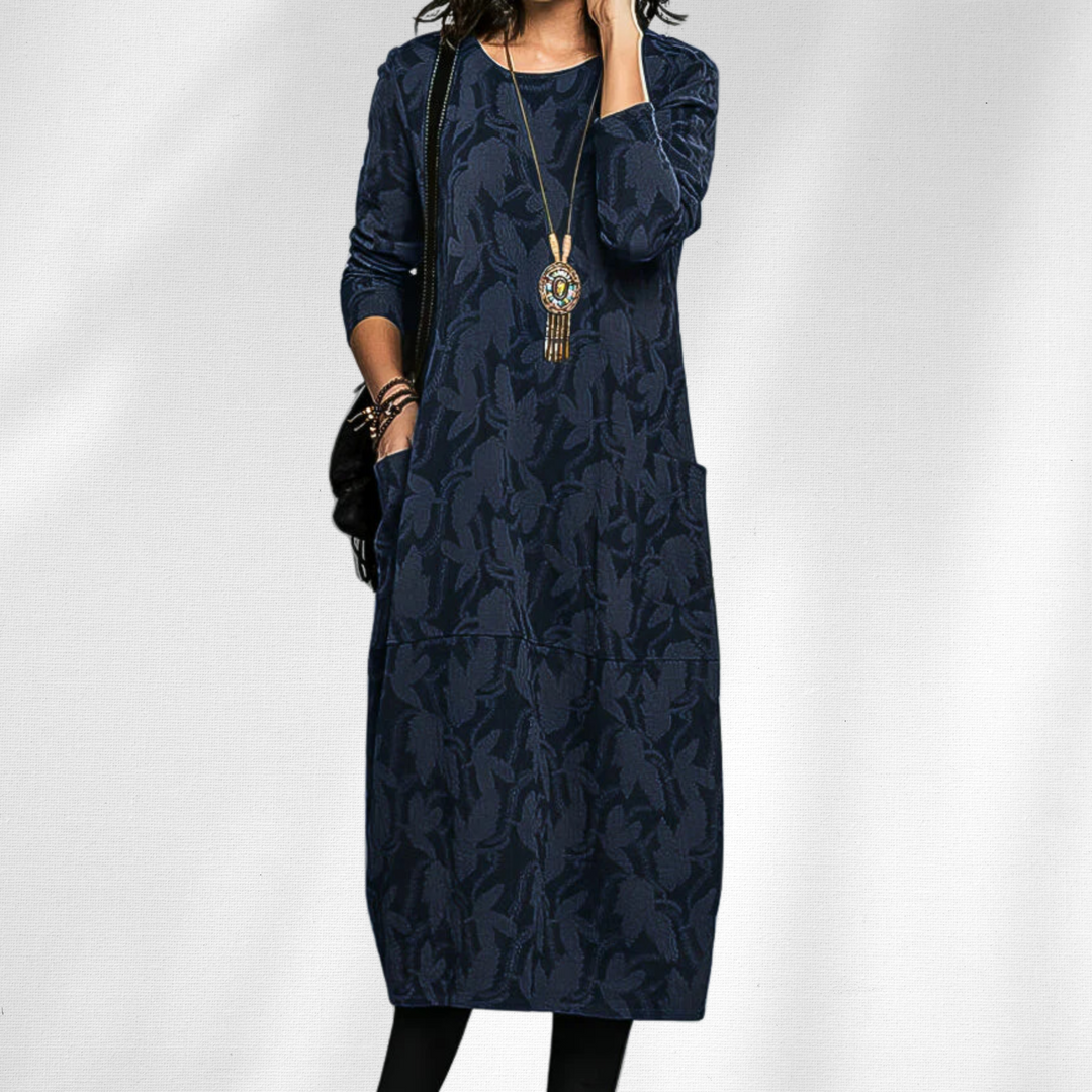 Emmeline | Robe Femme Jacquard Manches Longues Midi - Dark Green - Image 3