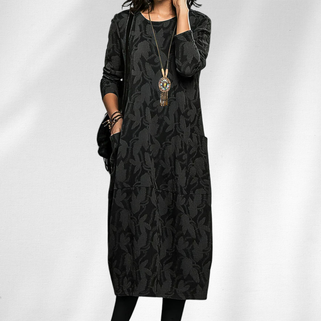 Emmeline | Robe Femme Jacquard Manches Longues Midi - Dark Green - Image 4