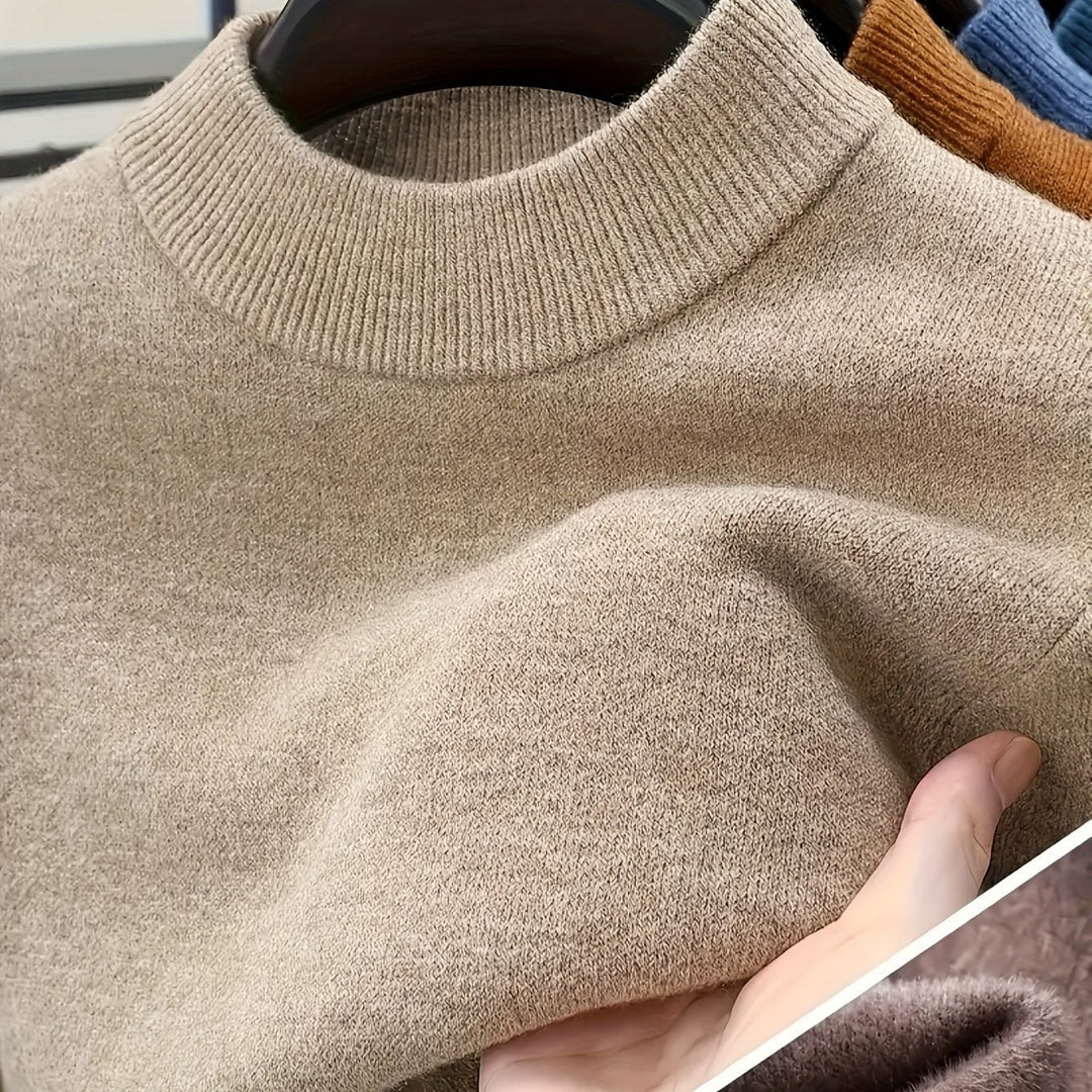 Erwan | Homme Pull Col Montant Tricot Hiver - Taupe - Image 1