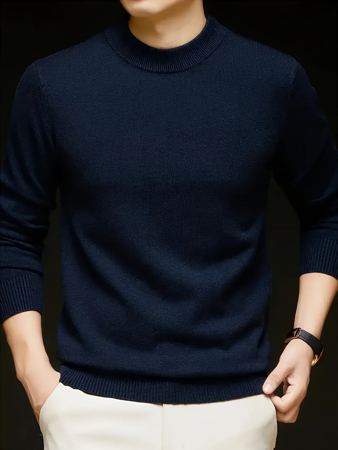 Erwan | Homme Pull Col Montant Tricot Hiver - Taupe - Image 7