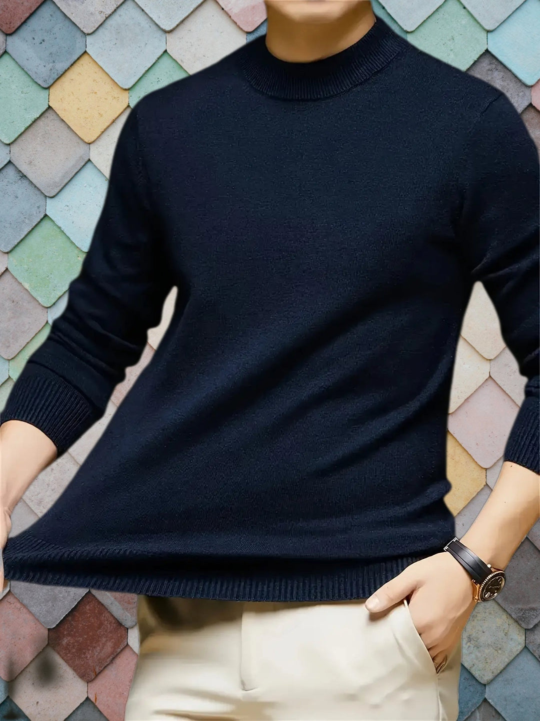 Erwan | Homme Pull Col Montant Tricot Hiver - Taupe - Image 8