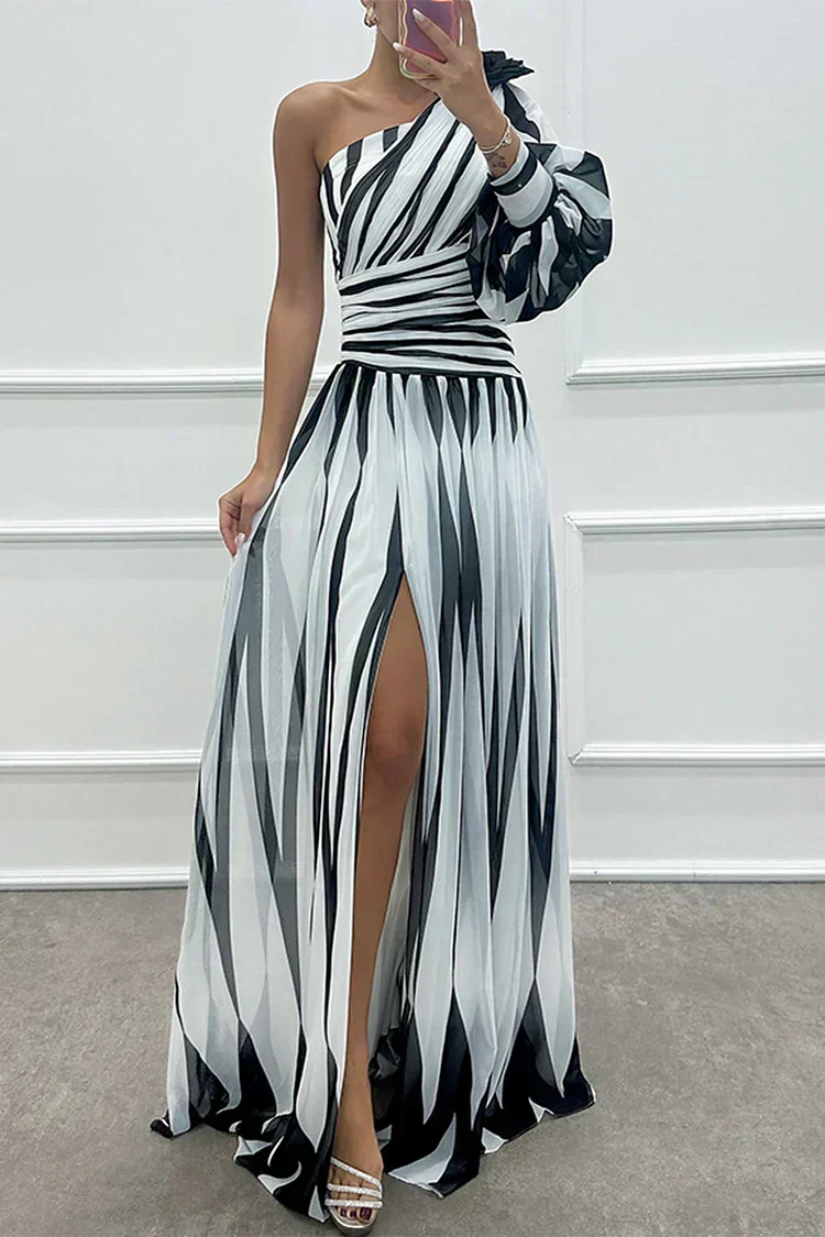 Estria | Women's One Shoulder Striped Maxi Dress - Image 2