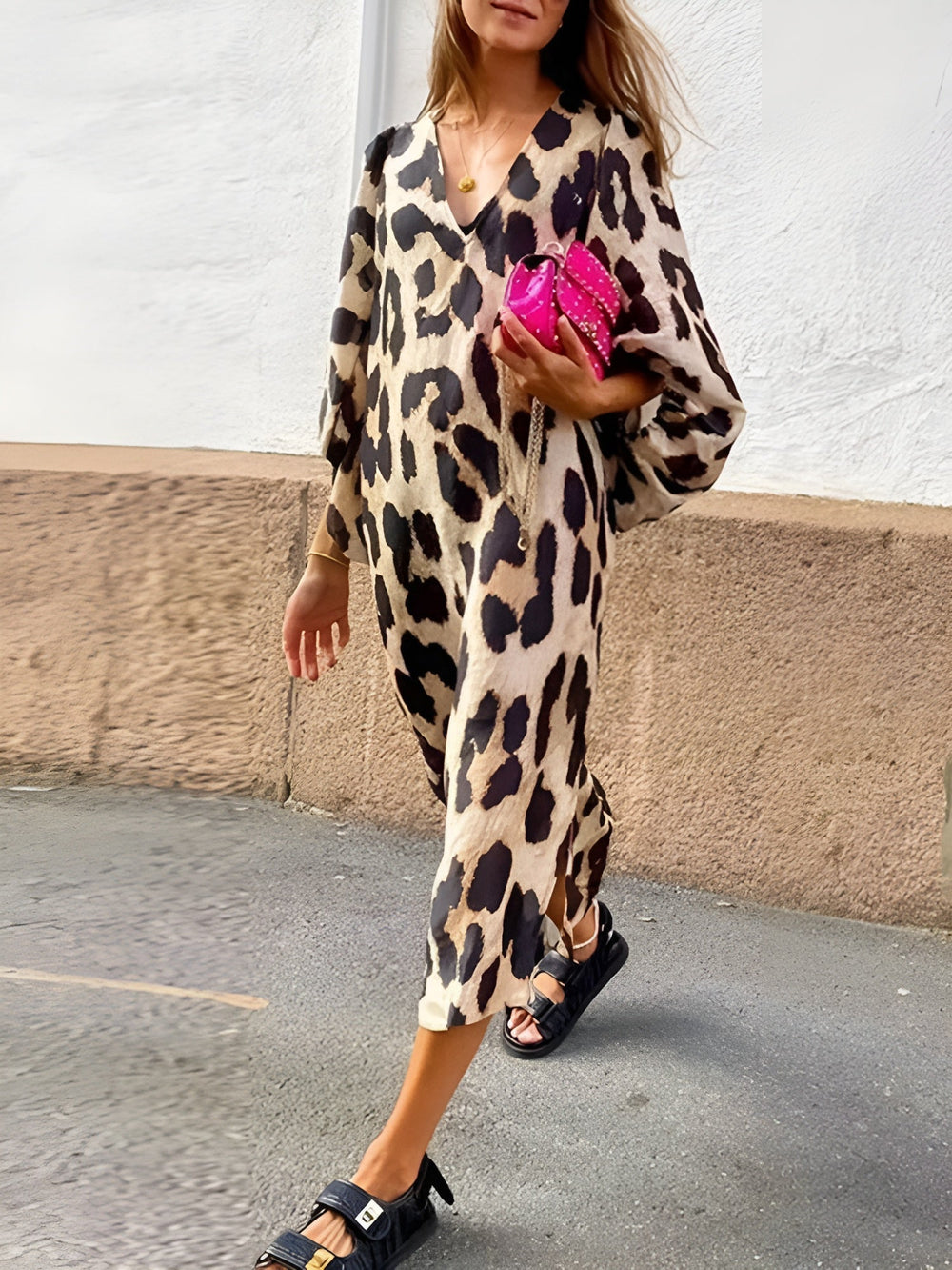 Eulalia | Women's Leopard Print Cowl Neck Midi Dress - Image 2