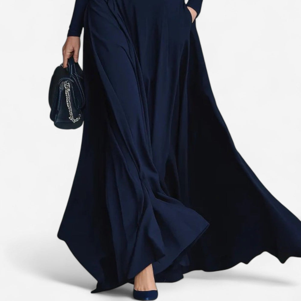 Eulalie | Women's Mock Turtleneck Long Sleeve Maxi Dress - Navy - Image 2