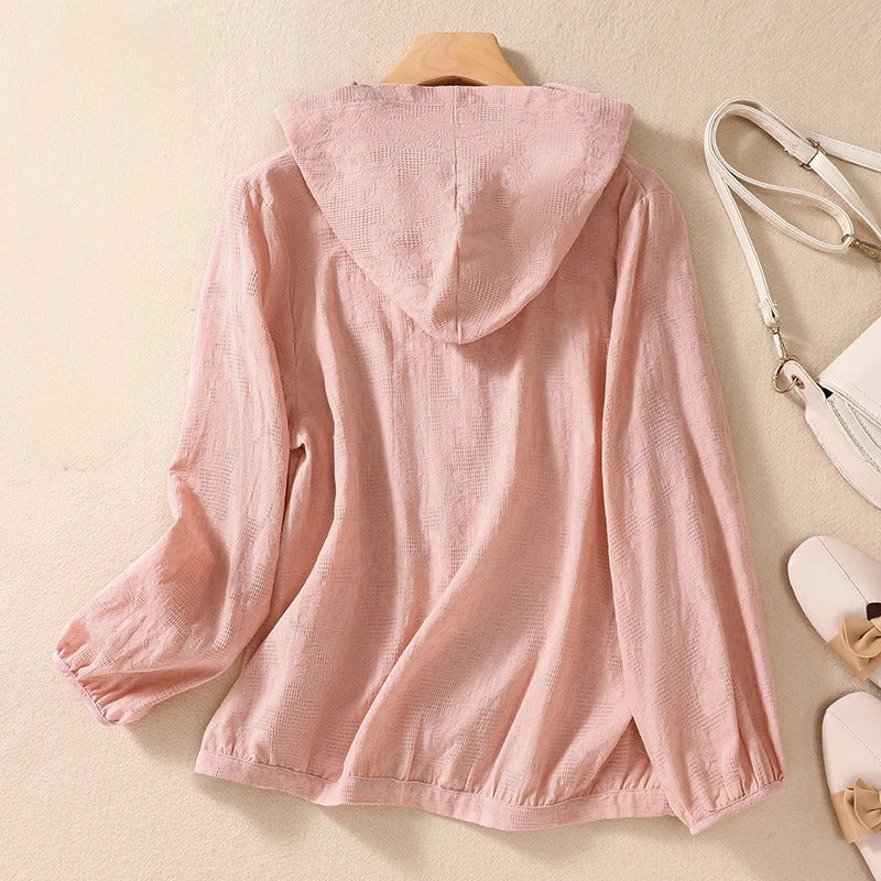 Evadne | Women's Hooded Long Sleeve Button Shirt - Image 2