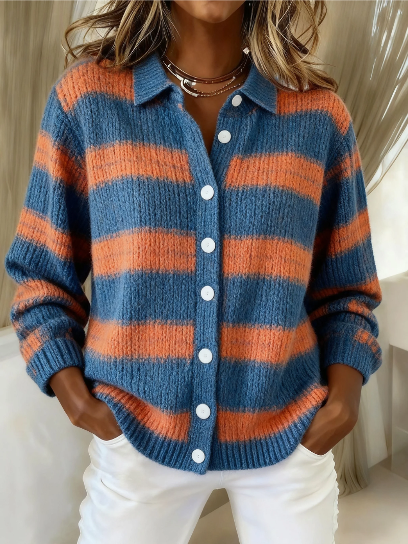 Falvéa | Gilet Femme Rayé Boutonné en Maille - Image 1