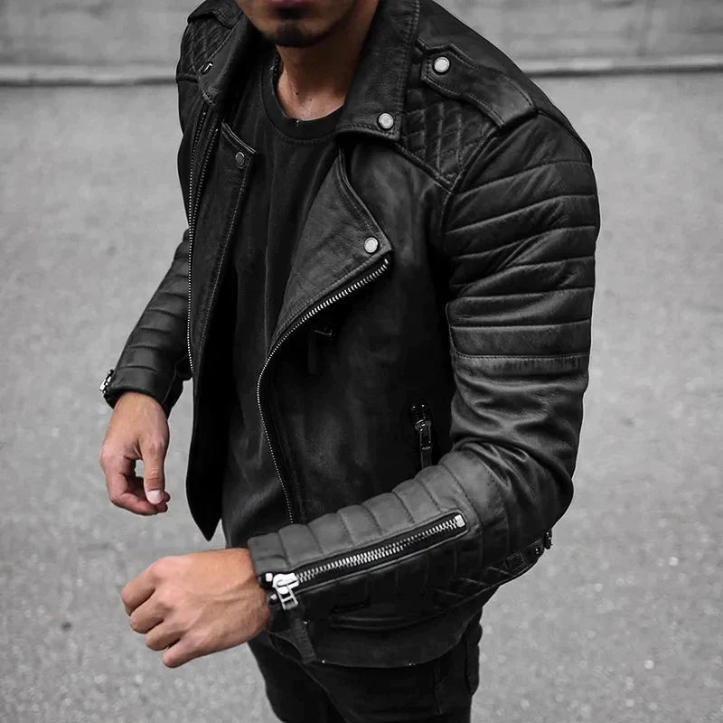 Falvec | Homme Veste Cuir Moto Biker - Image 1