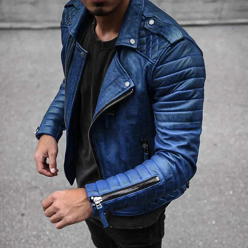 Falvec | Homme Veste Cuir Moto Biker - Image 2