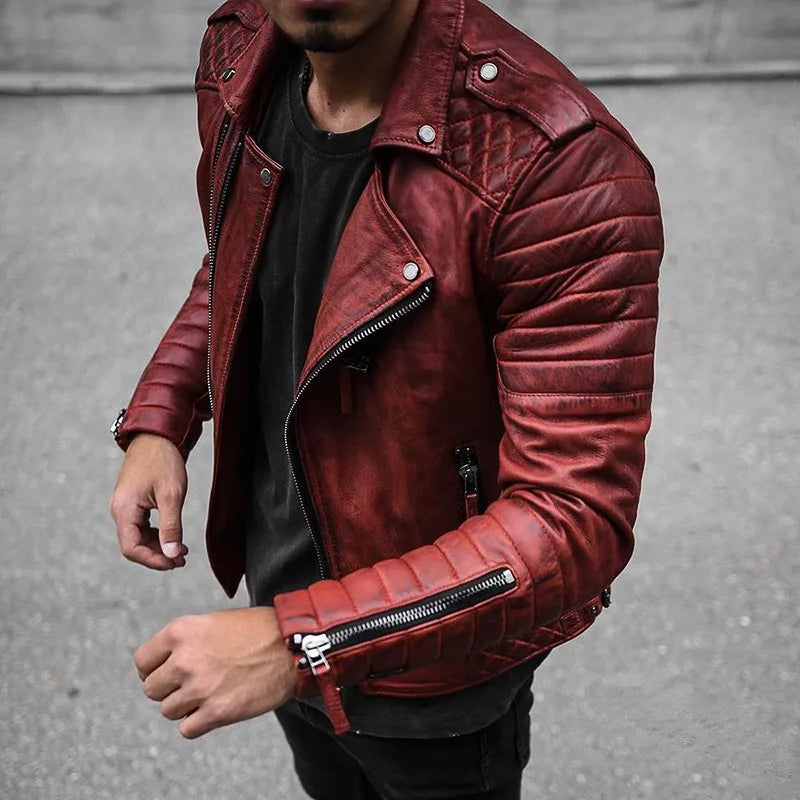 Falvec | Homme Veste Cuir Moto Biker - Image 4