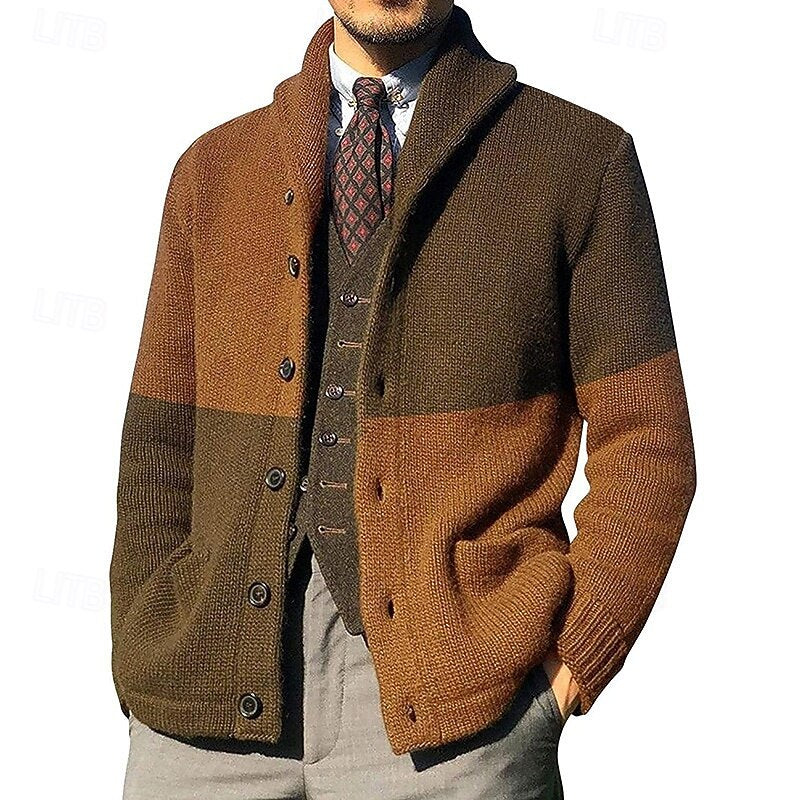 Falvion | Homme Cardigan Col Montant Color Block - Image 1