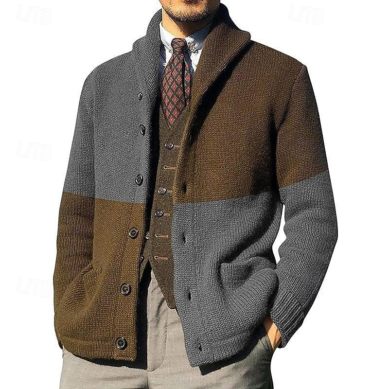 Falvion | Homme Cardigan Col Montant Color Block - Image 2