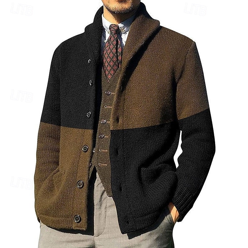 Falvion | Homme Cardigan Col Montant Color Block - Image 3