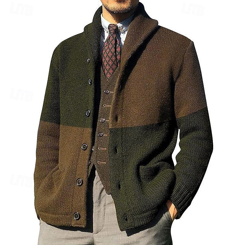 Falvion | Homme Cardigan Col Montant Color Block - Image 4
