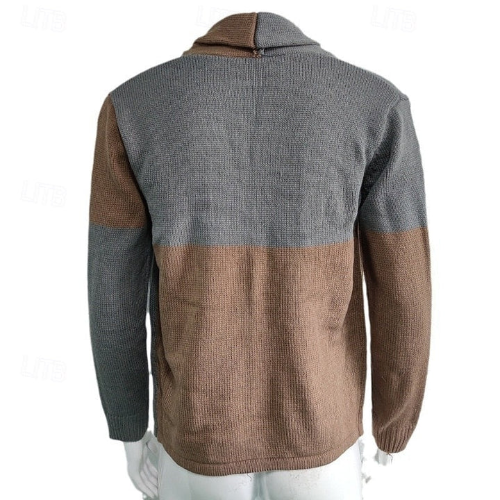 Falvion | Homme Cardigan Col Montant Color Block - Image 5