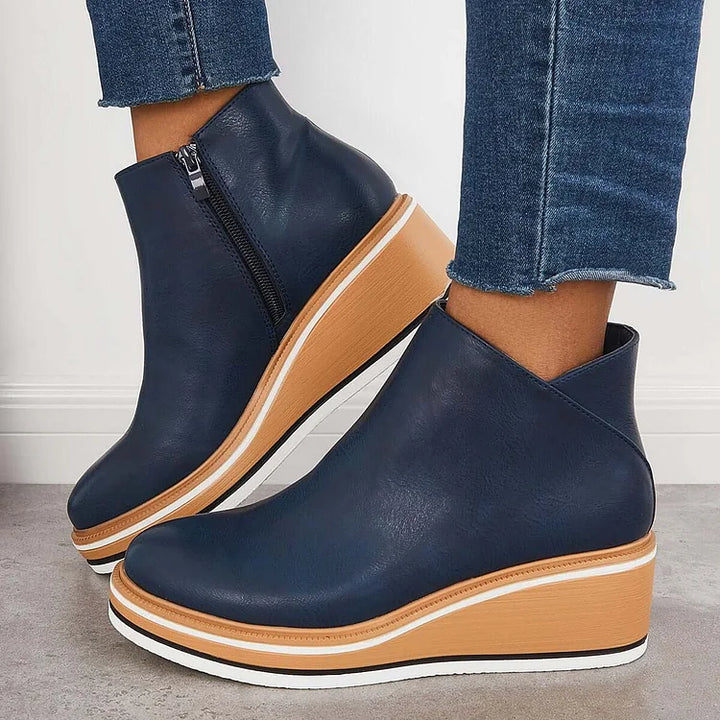 Falvire | Femme Bottines Compensées à Plateforme Zippées - Navy - Image 1
