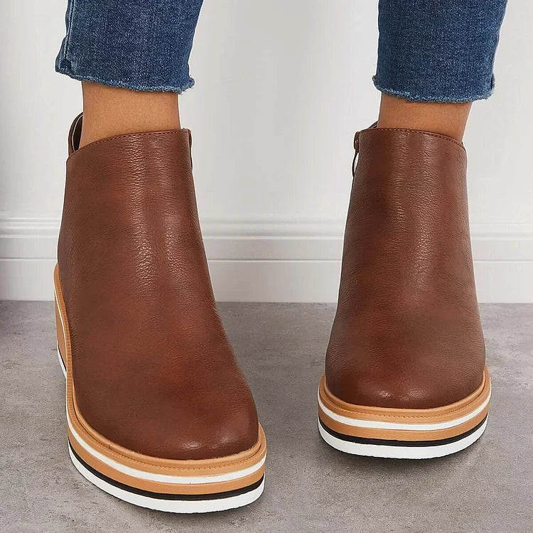 Falvire | Femme Bottines Compensées à Plateforme Zippées - Navy - Image 12