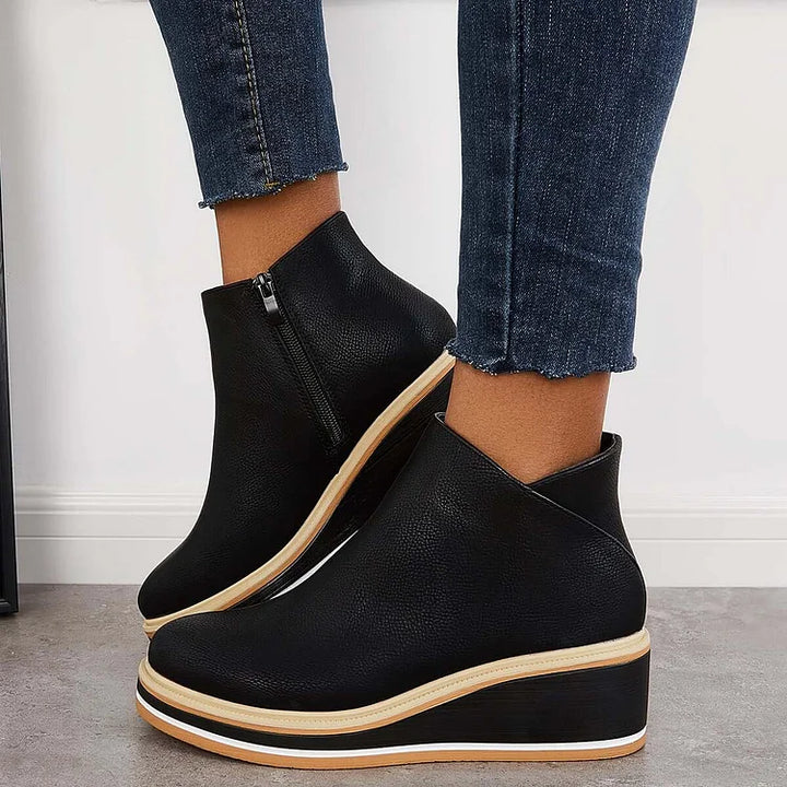 Falvire | Femme Bottines Compensées à Plateforme Zippées - Navy - Image 13