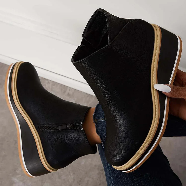 Falvire | Femme Bottines Compensées à Plateforme Zippées - Navy - Image 14