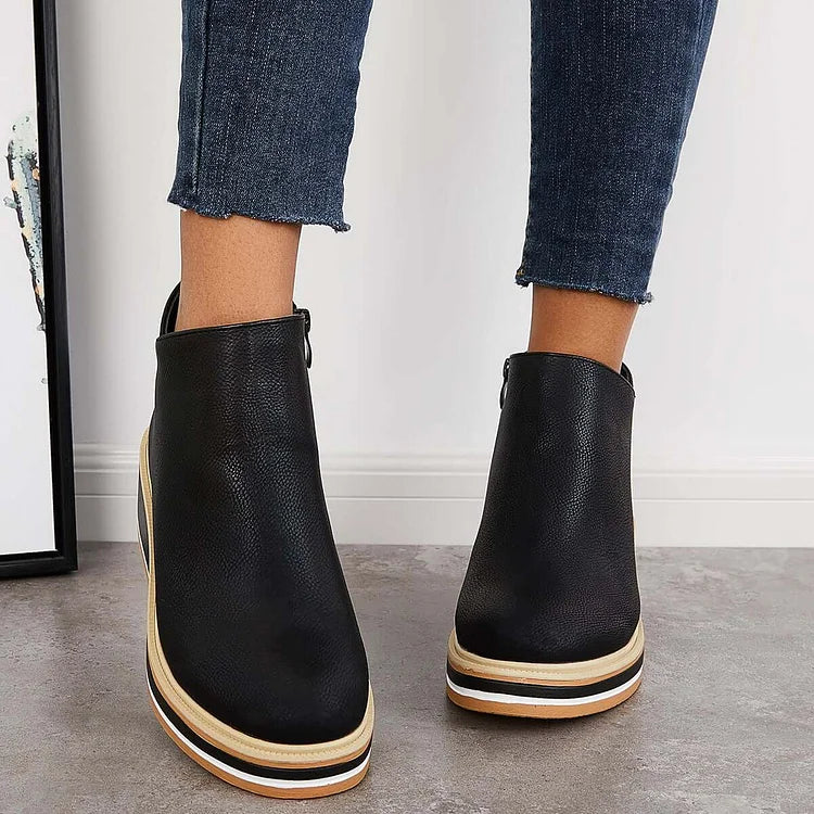 Falvire | Femme Bottines Compensées à Plateforme Zippées - Navy - Image 15