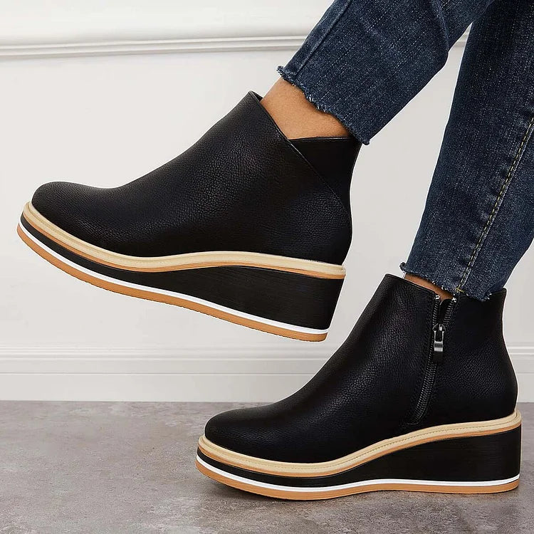 Falvire | Femme Bottines Compensées à Plateforme Zippées - Navy - Image 16
