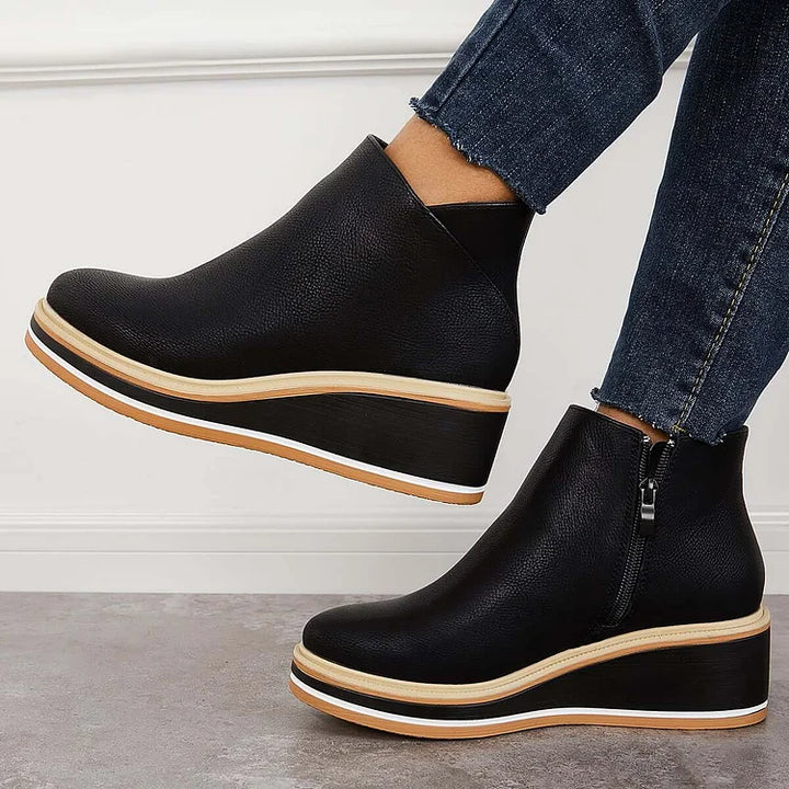 Falvire | Femme Bottines Compensées à Plateforme Zippées - Navy - Image 16