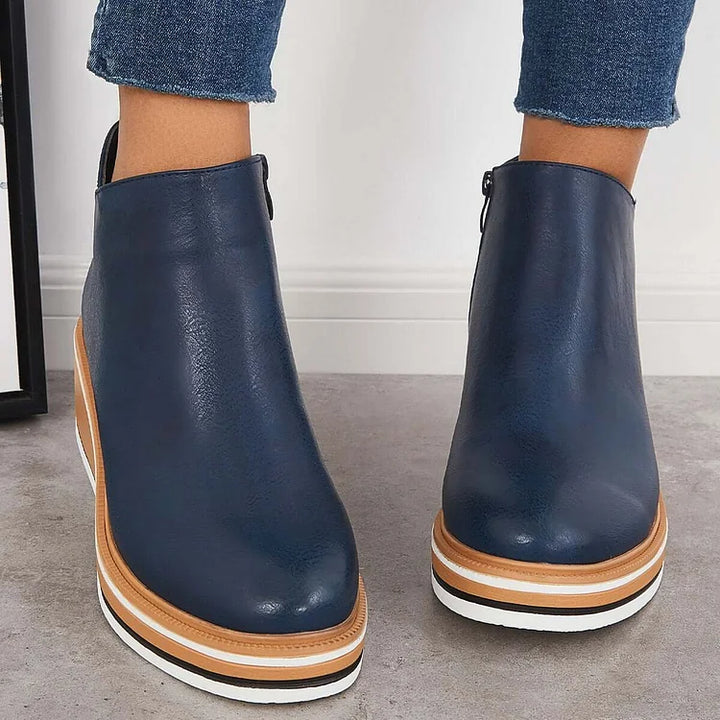 Falvire | Femme Bottines Compensées à Plateforme Zippées - Navy - Image 3
