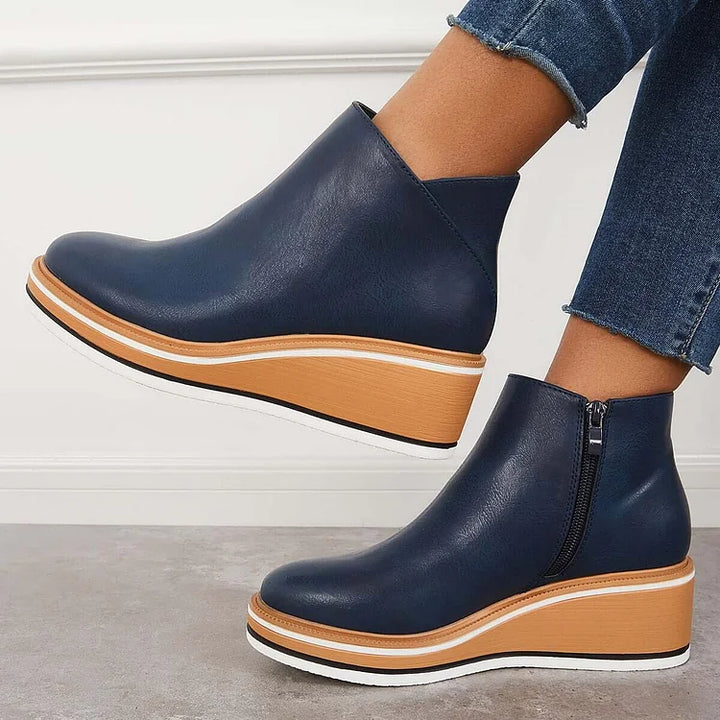 Falvire | Femme Bottines Compensées à Plateforme Zippées - Navy - Image 4