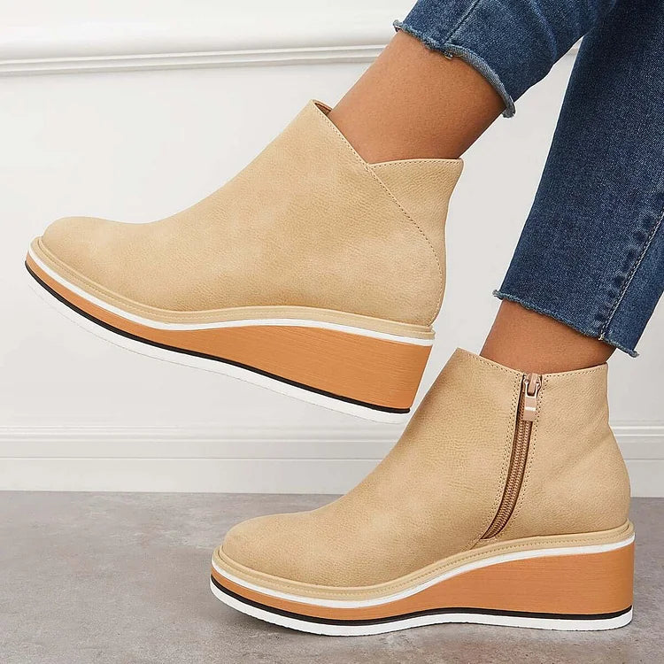 Falvire | Femme Bottines Compensées à Plateforme Zippées - Navy - Image 8