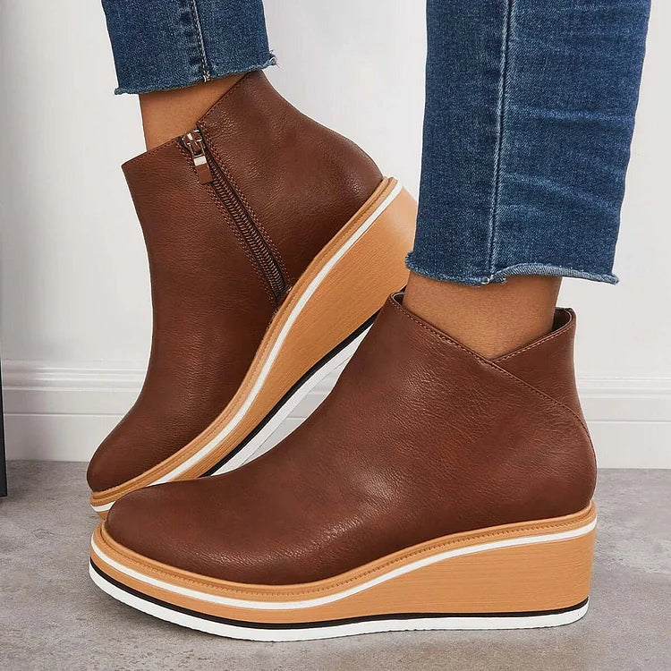 Falvire | Femme Bottines Compensées à Plateforme Zippées - Navy - Image 9