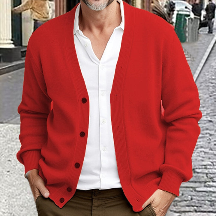 Falvène | Homme Gilet en Maille Boutonné Col V - Red - Image 1