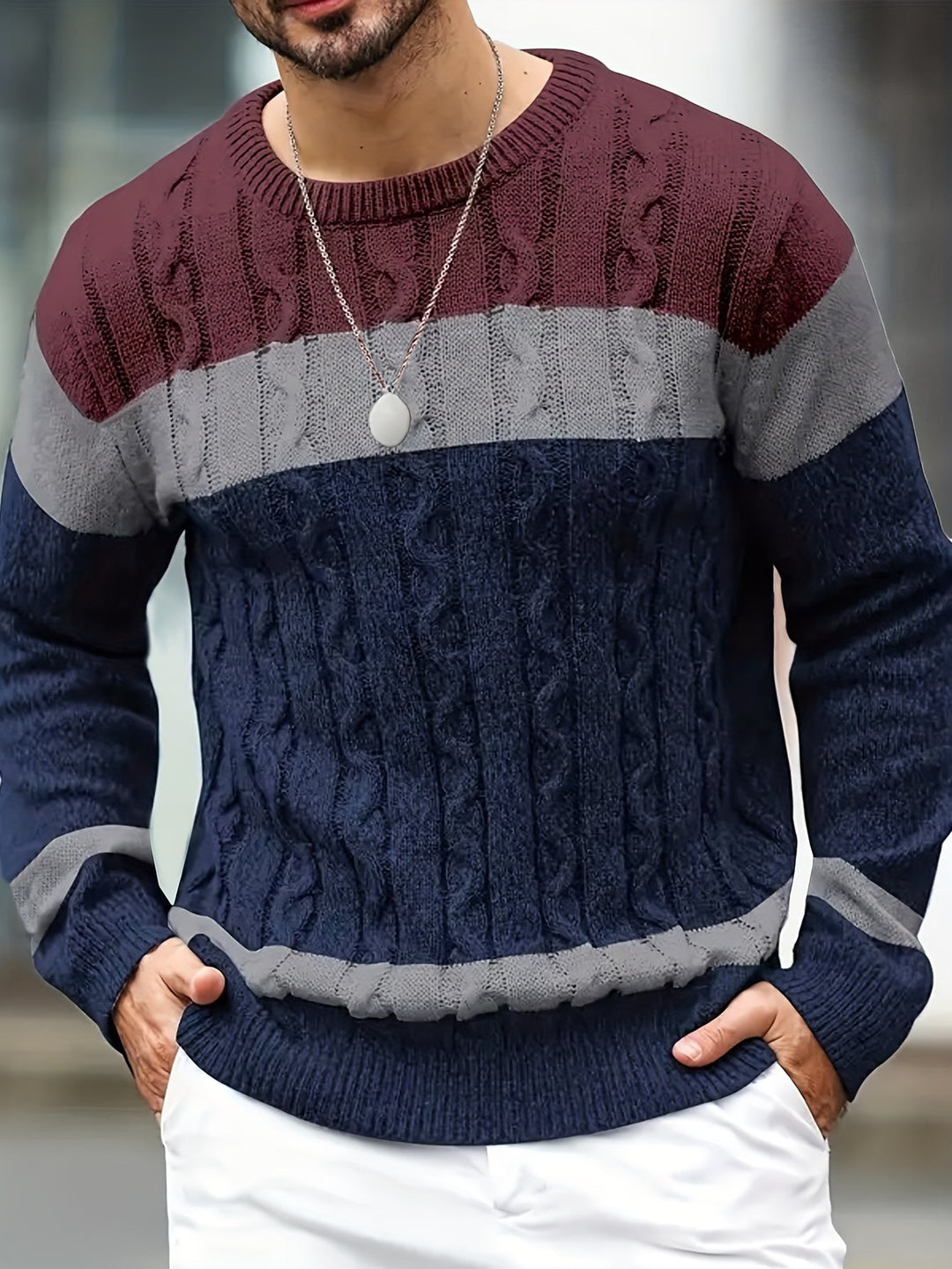 Falwenn | Pull Homme Col Rond Jacquard Tricolore - Image 14