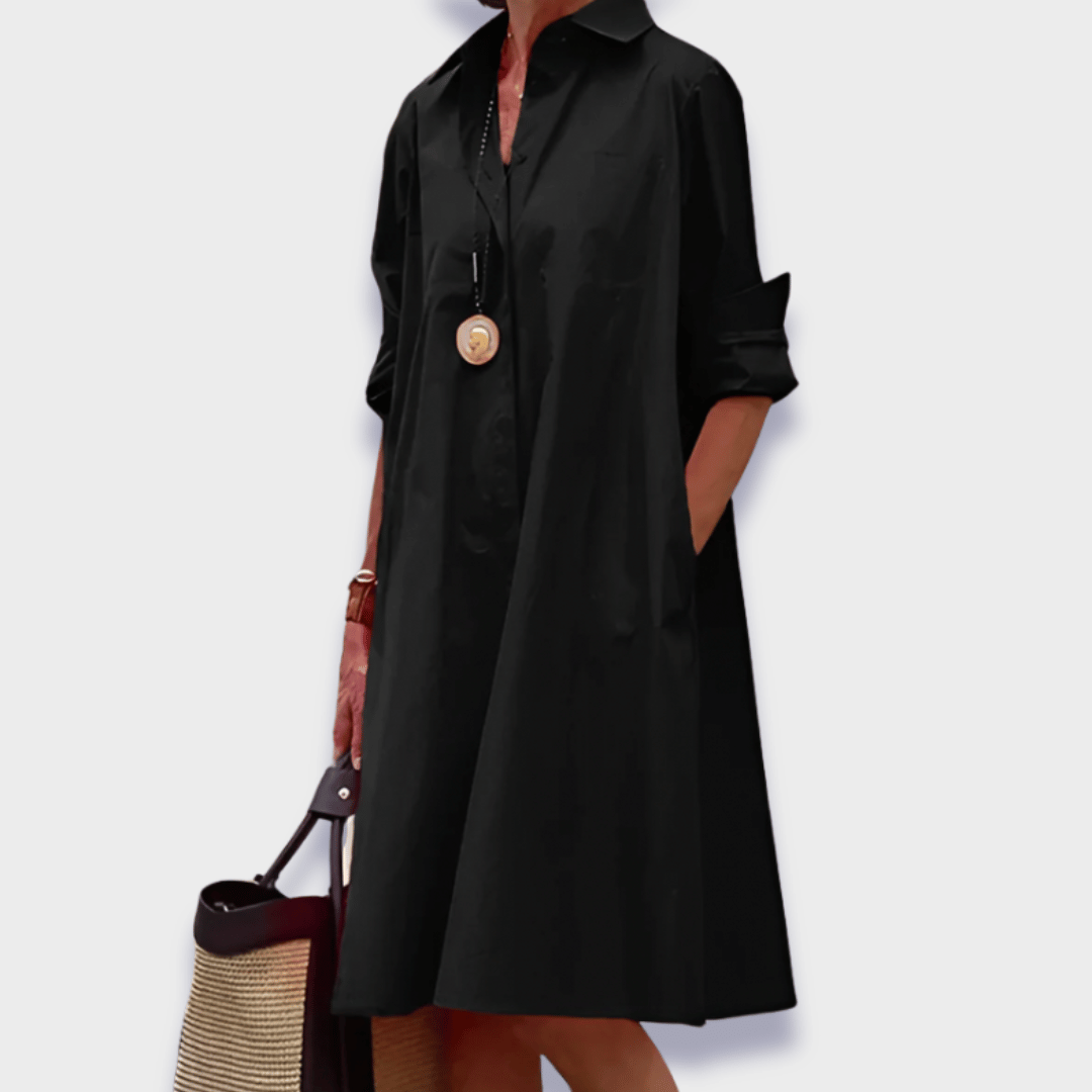 Faustine | Robe Femme Midi Col Chemise Coupe Ample - Red - Image 2