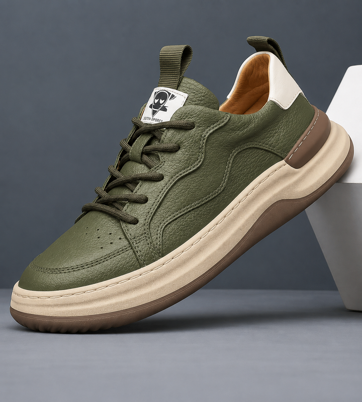 Felvorn | Homme Sneaker Cuir Lacets Semelle Épaisse - Olive Green - Image 1